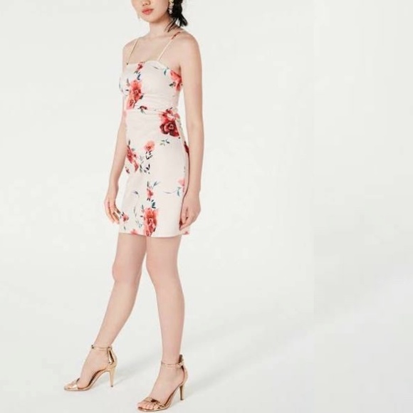 Juniors Sequin Hearts Pink Floral Print Open Back - Picture 5 of 7